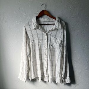 NWT Skies Are Blue Curvy 2X White Gray Plaid Button Down Flannel Shirt